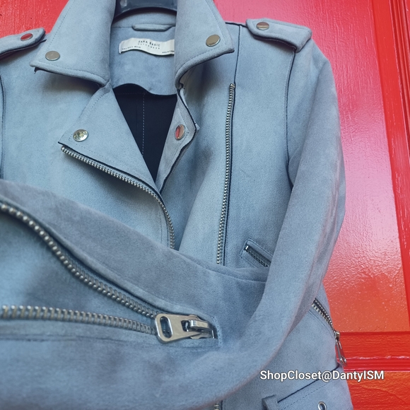 Zara Sky Blue Leather Jacket - Picture 10 of 14
